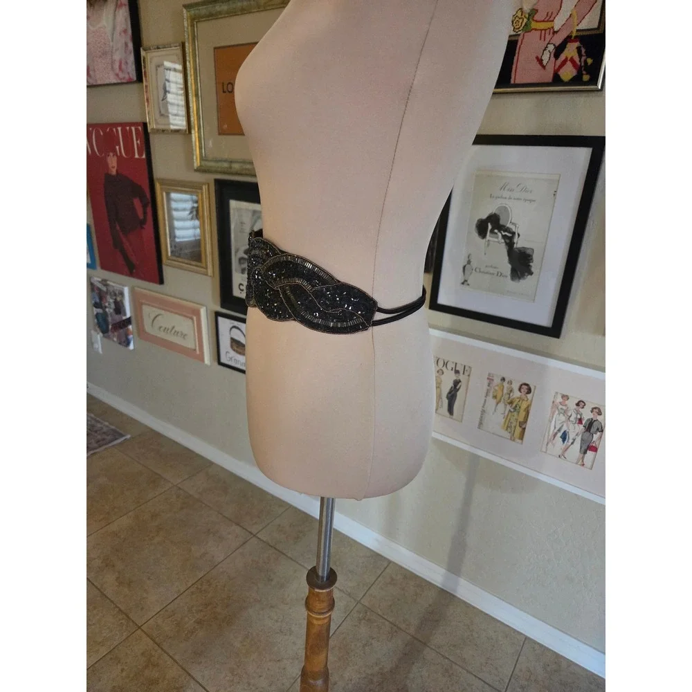 Giani‎ Bernini Vintage Black Beaded Braided Waist Belt Sequin Embellished Hook